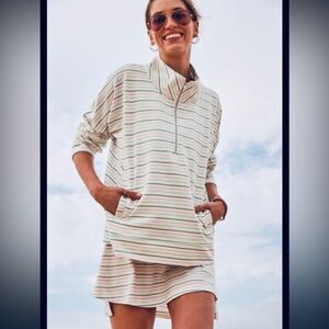 Addison Bay Striped Quarter-Zip Sweatshirt – Size XS – 100% Cotton – Like New